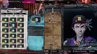 Official Body Hack equipment interface showing the head gear inventory